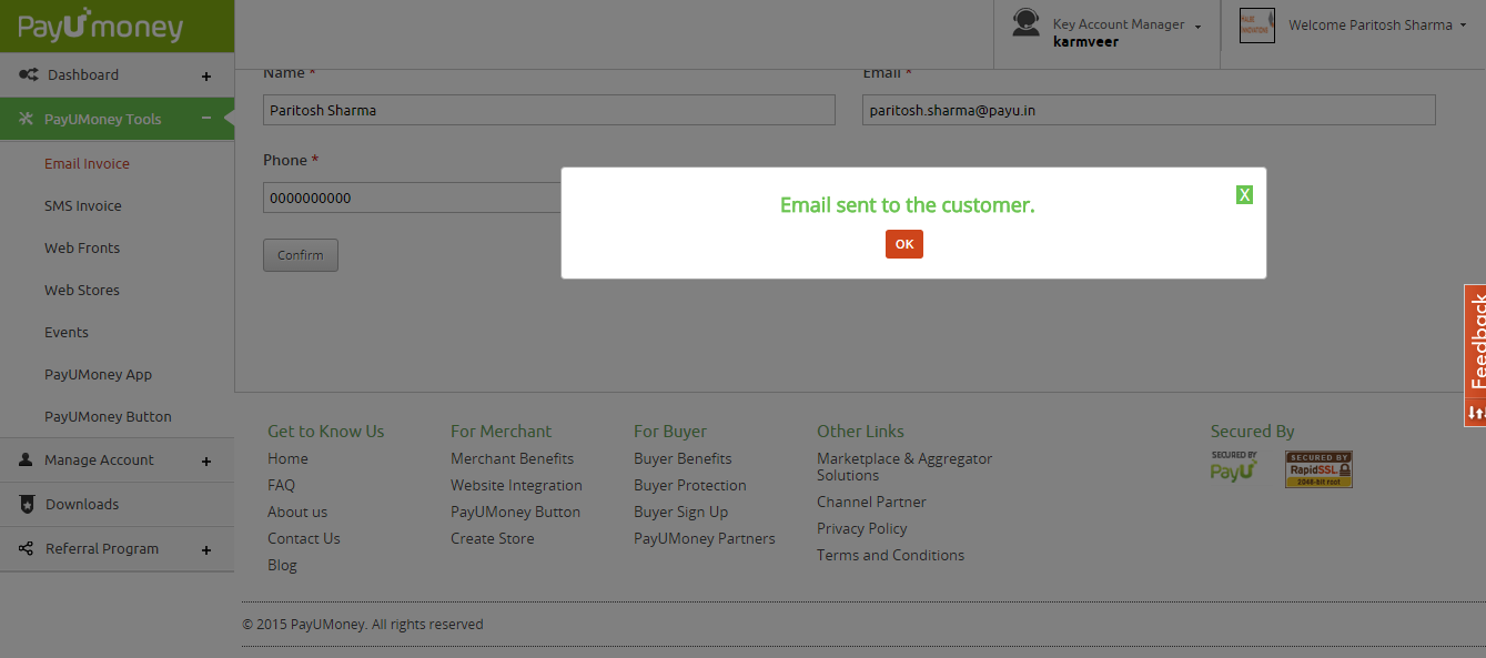 PayUmoney Email Invoice 4