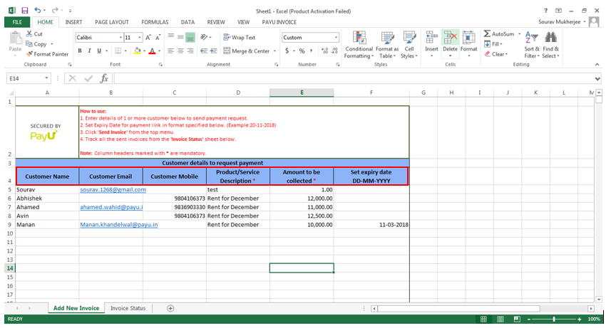 payu payments plugin for ms excel customer details