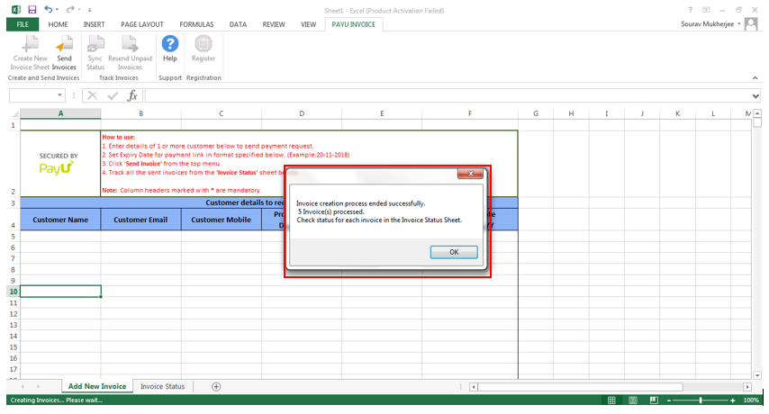 payu payments plugin for ms excel invoice sent