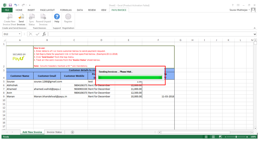 payu payments plugin for ms excel invoice sending