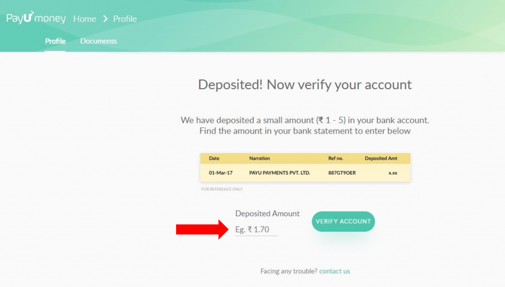 Verify account-PayUmoney